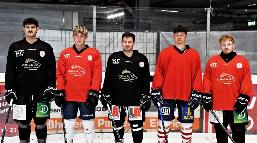 hompage - ESV Neuzugänge 2026-27 v.l. Anton Angermeier, David Machač, Patrick Riedl, Marek Olejník, Jannik Schumann